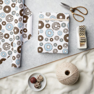 Papier Cadeau Motif De Donuts, Donuts Bleus, Donuts Brown