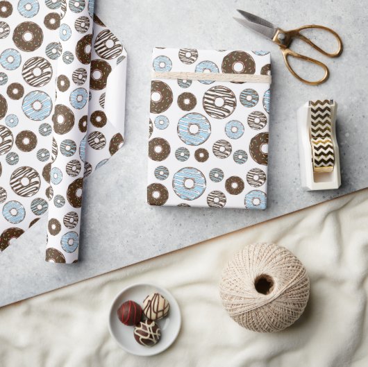 Papier Cadeau Motif De Donuts, Donuts Bleus, Donuts Brown (Artisanat)