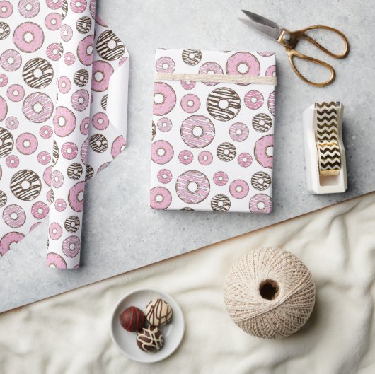 Papier Cadeau Motif De Donuts, Donuts Roses, Donuts Blancs (Artisanat)