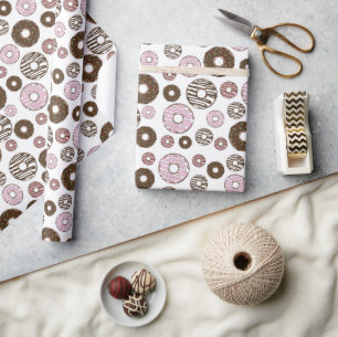 Papier Cadeau Motif De Donuts, Donuts Roses, Donuts Brown