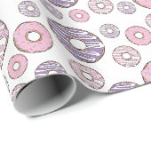 Papier Cadeau Motif De Donuts, Donuts Roses, Donuts Violets (Coin rond)