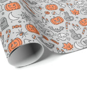 Papier Cadeau Motif de doodle pour les enfants mignons Halloween (Coin rond)