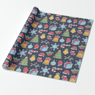 Papier Cadeau Motif de doodles de décorations de Noël mignonnes