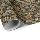 Papier Cadeau Motif de dragon de mer Oriental (Coin rond)