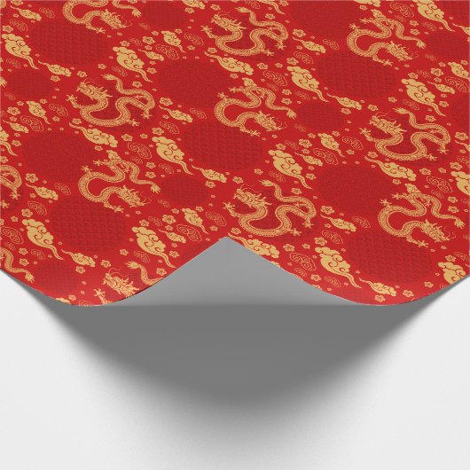 Papier Cadeau Motif de dragon d'or - Chinois Année lunaire 2024 (Coin)