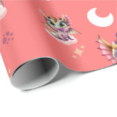 Papier Cadeau Motif de dragon rose (Coin rond)