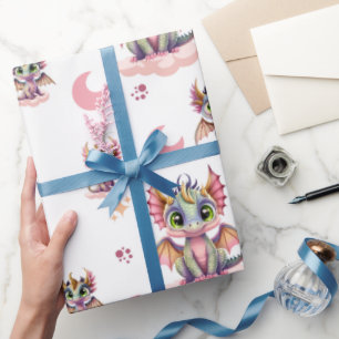 Papier Cadeau Motif de dragon rose