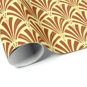 Papier Cadeau Motif de fan d'art déco - cuivre sur le jaune