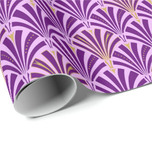 Papier Cadeau Motif de fan d'art déco - pourpre et orchidée