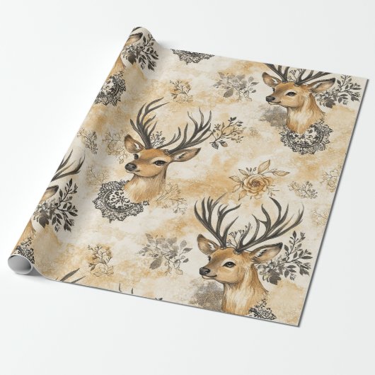 Papier Cadeau Motif de faon de la forêt rustique (Déroulé)