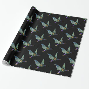 Papier Cadeau Motif de fée fantastique sur fond noir