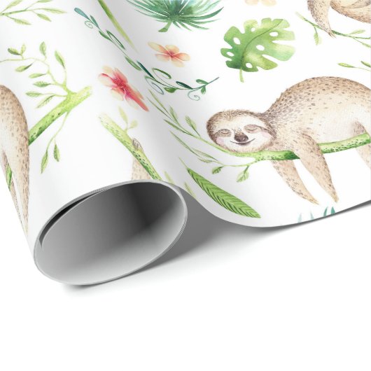 Papier Cadeau Motif de fentes tropicales aquarelles (Coin rond)