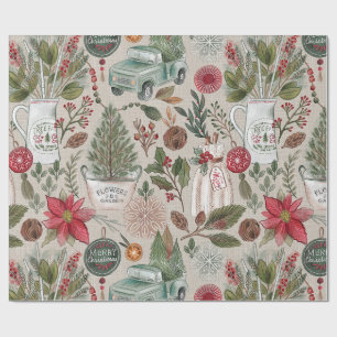 Papier Cadeau Motif de ferme de Noël vintage