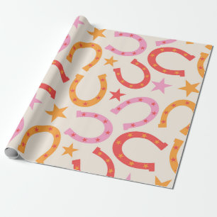 Papier Cadeau Motif de fers à cheval rétro avec des étoiles en o