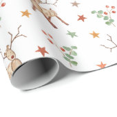 Papier Cadeau Motif de fête florale de rennes de Noël rustique (Coin rond)