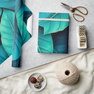 Papier Cadeau Motif de feuillage de banane verte aquarelle