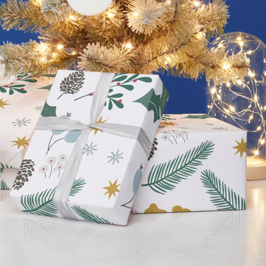 Papier Cadeau Motif de feuillage de Noël oversize moderne (Vacances)