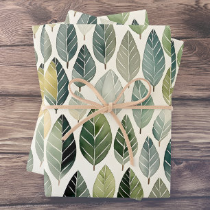 Papier Cadeau Motif de feuille aquarelle vert sauge Boho
