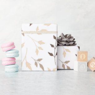 Papier Cadeau Motif de feuille botanique marron beige neutre