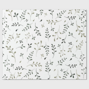 Papier Cadeau Motif de feuille botanique vert sauge minimaliste
