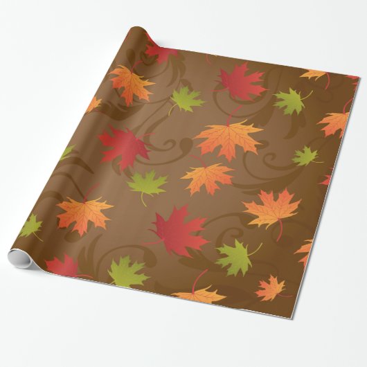 Papier Cadeau Motif de feuille d'automne (Déroulé)
