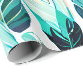 Papier Cadeau Motif de feuille de design de boho vert (Coin rond)