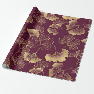Papier Cadeau Motif de feuille de ginkgo d'or d'automne