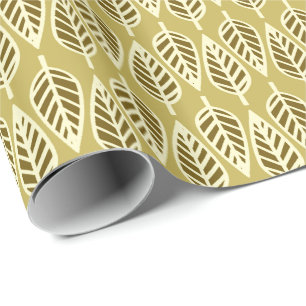 Papier Cadeau Motif de feuille de hêtre - Brun clair et brun