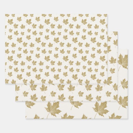 Papier Cadeau Motif de feuille d'érable d'or antique. (Lot)