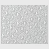 Papier Cadeau Motif de feuille florale gris et blanc (Plat)