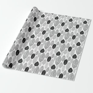 Papier Cadeau Motif de feuille - Noir sur blanc