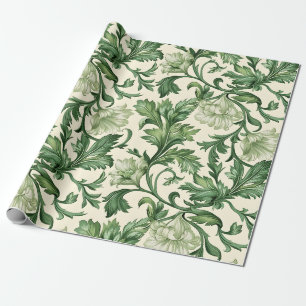 Papier Cadeau Motif de feuilles d'acanthe vert foncé orné