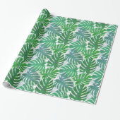 Papier Cadeau Motif de feuilles de palmier Monstera vert tropica (Déroulé)