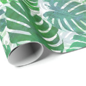 Papier Cadeau Motif de feuilles de palmier Monstera vert tropica (Coin rond)