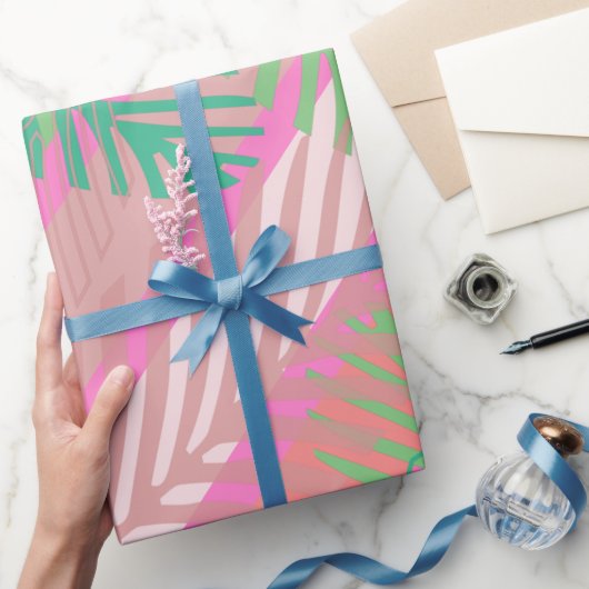 Papier Cadeau Motif de feuilles de palmier tropicales colorées (Cadeaux)