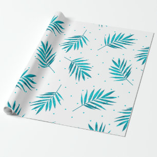 Papier Cadeau Motif de feuilles de palmiers tropicaux bleu-vert