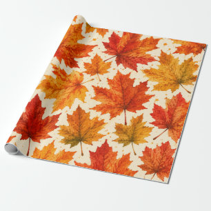 Papier Cadeau Motif de feuilles d'érable d'automne Feuille rou