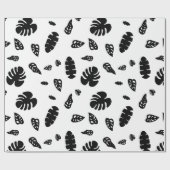 Papier Cadeau Motif de feuilles tropicales d'été noir et blanc (Plat)