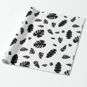 Papier Cadeau Motif de feuilles tropicales d'été noir et blanc (Déroulé)