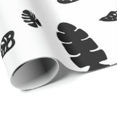 Papier Cadeau Motif de feuilles tropicales d'été noir et blanc (Coin rond)