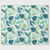 Papier Cadeau Motif De Feuilles Vertes Tropicales Agréées Sur Bl (Plat)