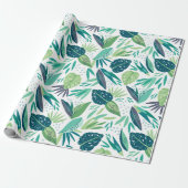 Papier Cadeau Motif De Feuilles Vertes Tropicales Agréées Sur Bl (Déroulé)
