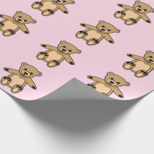 Papier Cadeau Motif de fille ourson en peluche rose mignon 