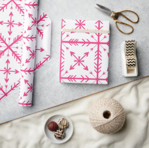 Papier Cadeau Motif de flèches roses sur fond blanc
