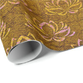 Papier Cadeau Motif de fleur antique de Lotus d'or (Coin rond)