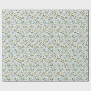 Papier Cadeau Motif de fleur de cornouiller du Sud sur fond bleu
