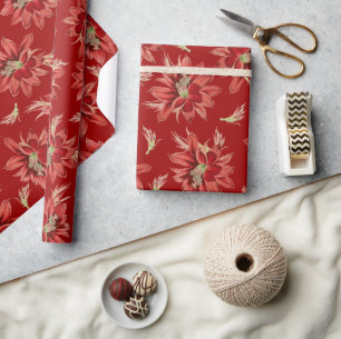 Papier Cadeau Motif de fleur de Noël rouge