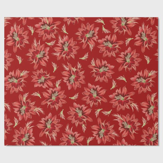 Papier Cadeau Motif de fleur de Noël rouge (Plat)