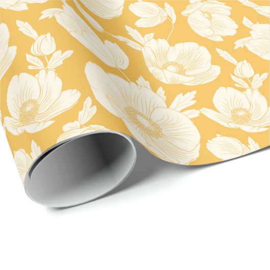 Papier Cadeau Motif de fleur d'or (Coin rond)