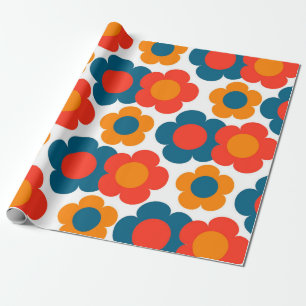 Papier Cadeau Motif de fleur hippie bleu orange chic
